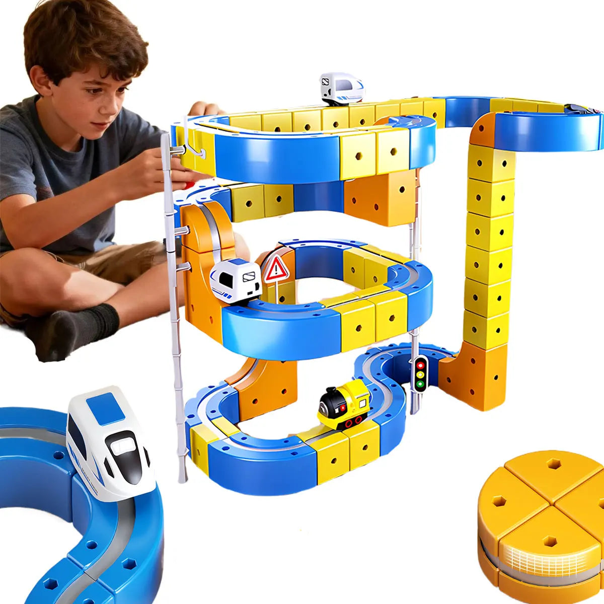 DIY Electric Magnetic Track Set With High-Speed Rail Vehicles STEM Building Game Puzzle Cube Toy for Children Gift(1-100+pieces)