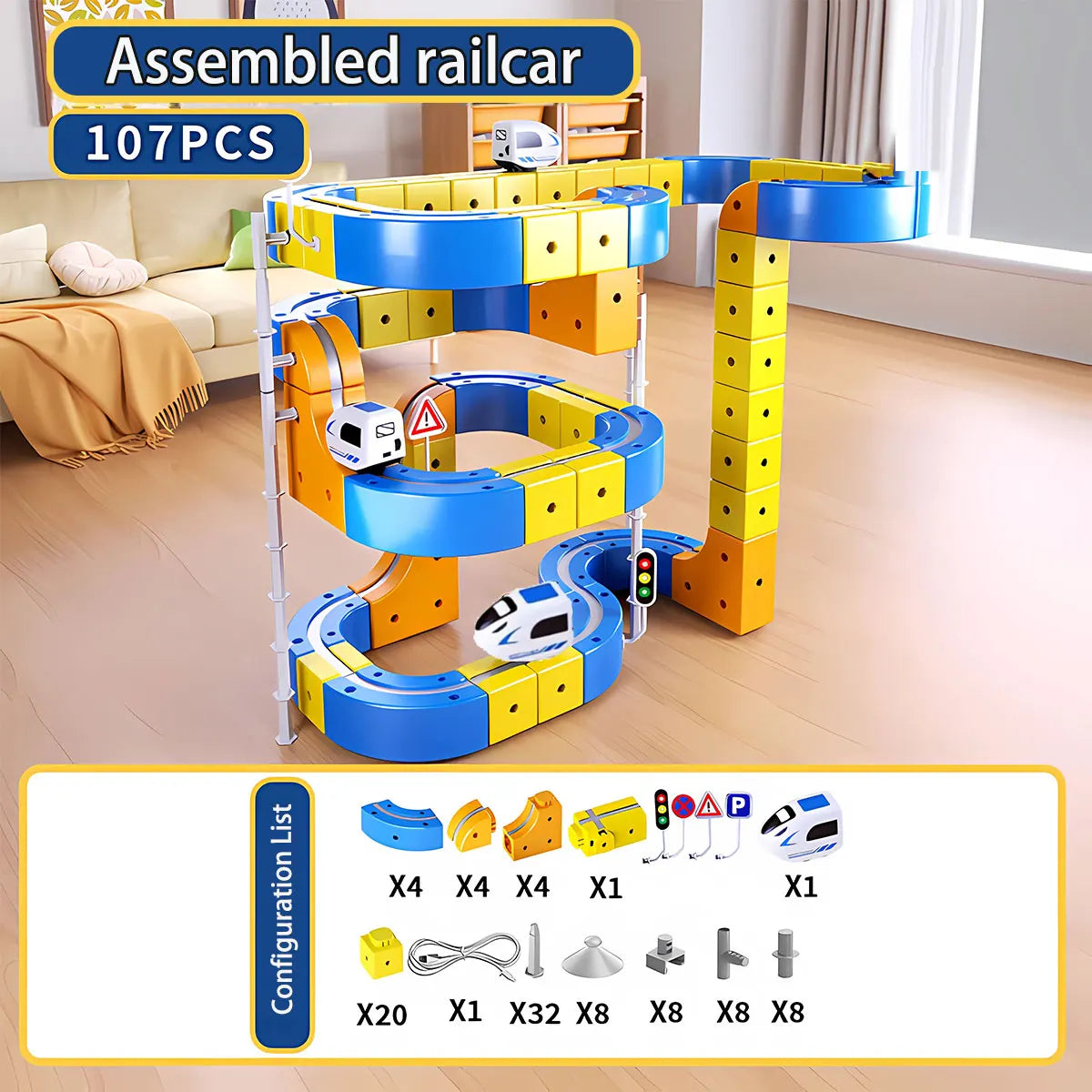 DIY Electric Magnetic Track Set With High-Speed Rail Vehicles STEM Building Game Puzzle Cube Toy for Children Gift(1-100+pieces)