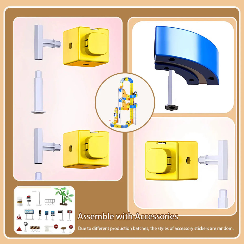 DIY Electric Magnetic Track Set With High-Speed Rail Vehicles STEM Building Game Puzzle Cube Toy for Children Gift(1-100+pieces)