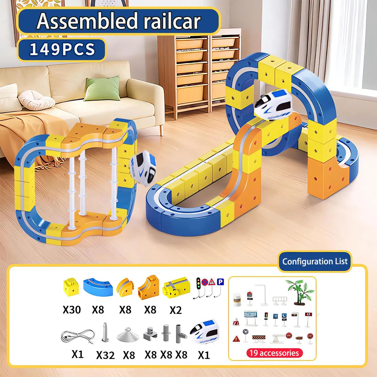 DIY Electric Magnetic Track Set With High-Speed Rail Vehicles STEM Building Game Puzzle Cube Toy for Children Gift(1-100+pieces)